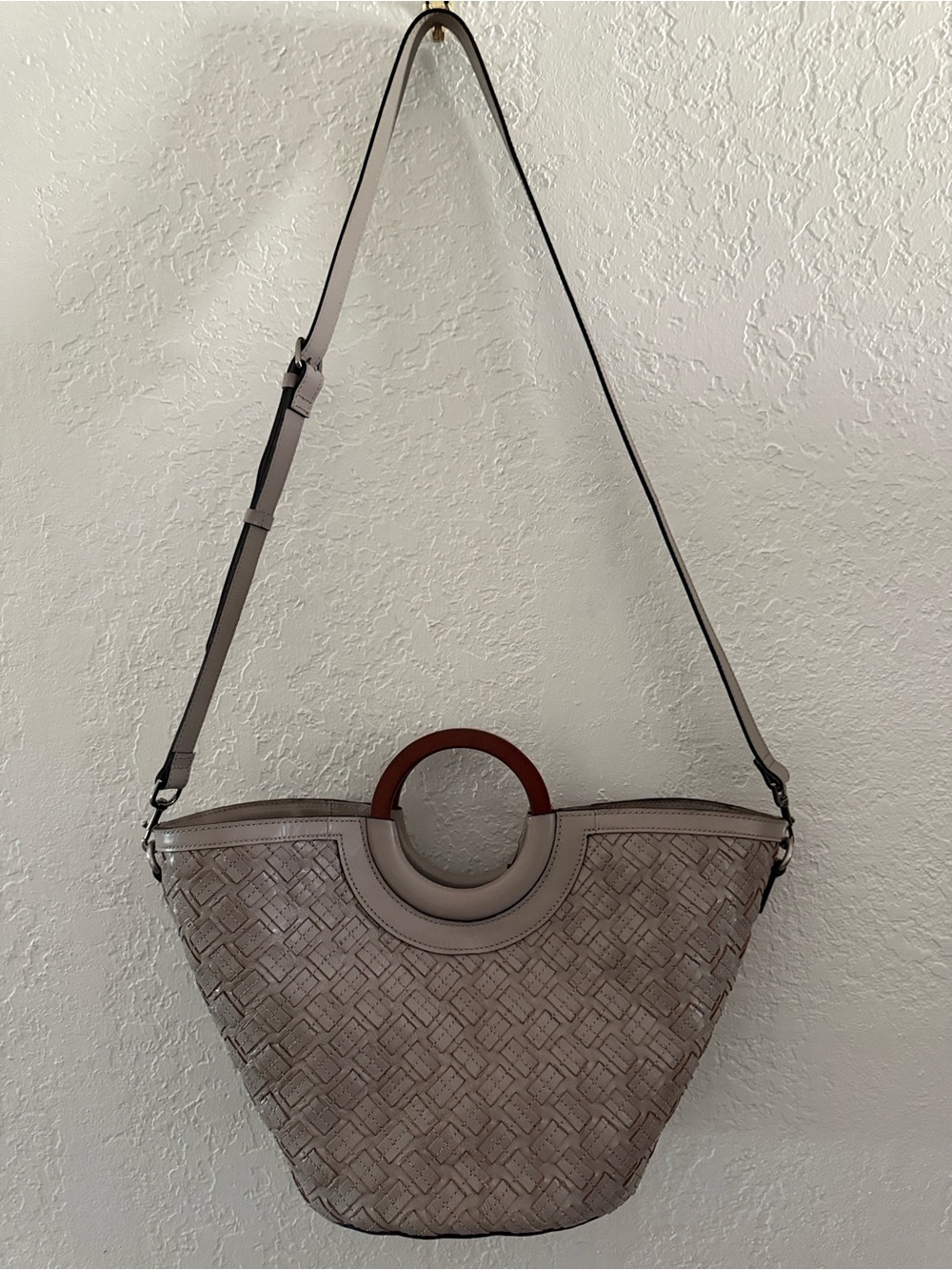 Patricia Nash Leather Luni Dome Tote Gray NWT Crossbody adjustable strap